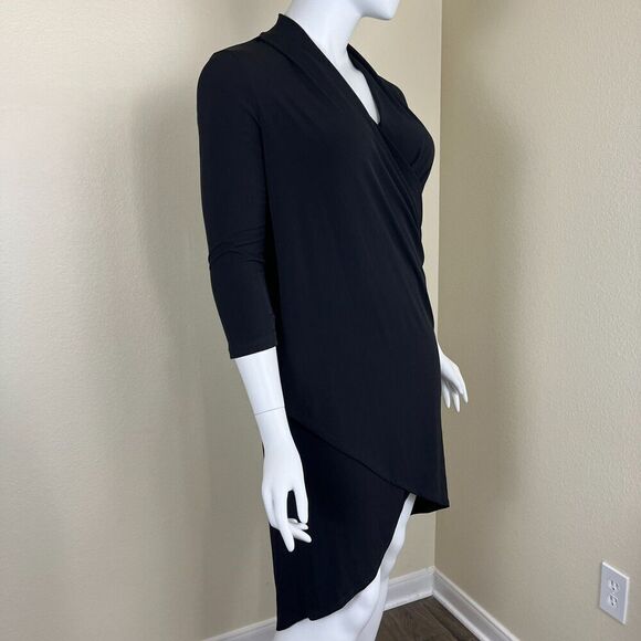 Clara Sun Woo Women's Size XL Black Drape Crossover Tulip Midi Dress Minimalist - Picture 6 of 12